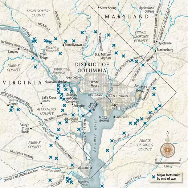 Forti della Guerra civile a Washington D.C. mappa