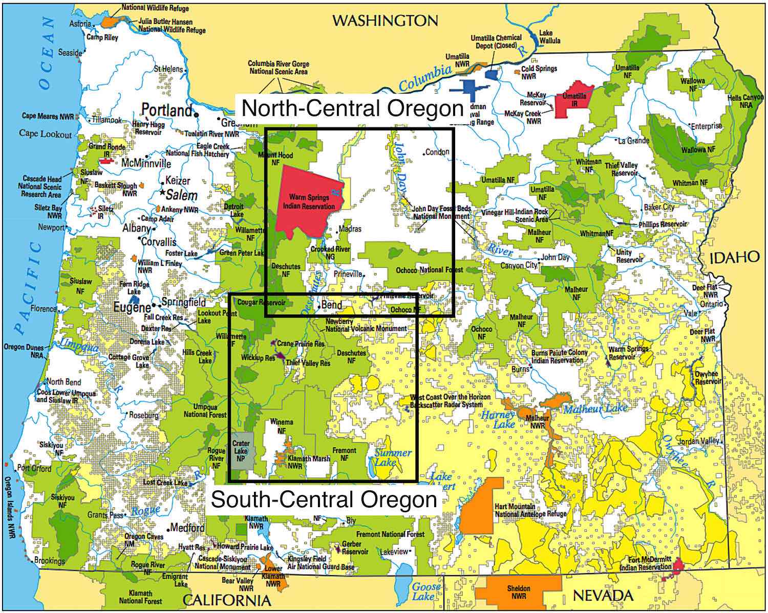 Mappa Oregon centrale