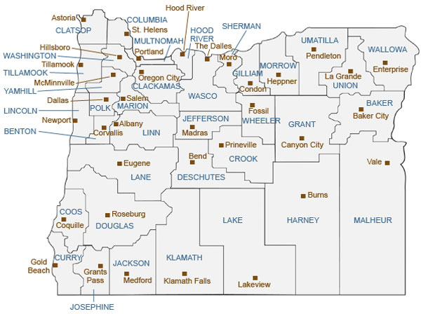 Stato dell'Oregon mappa