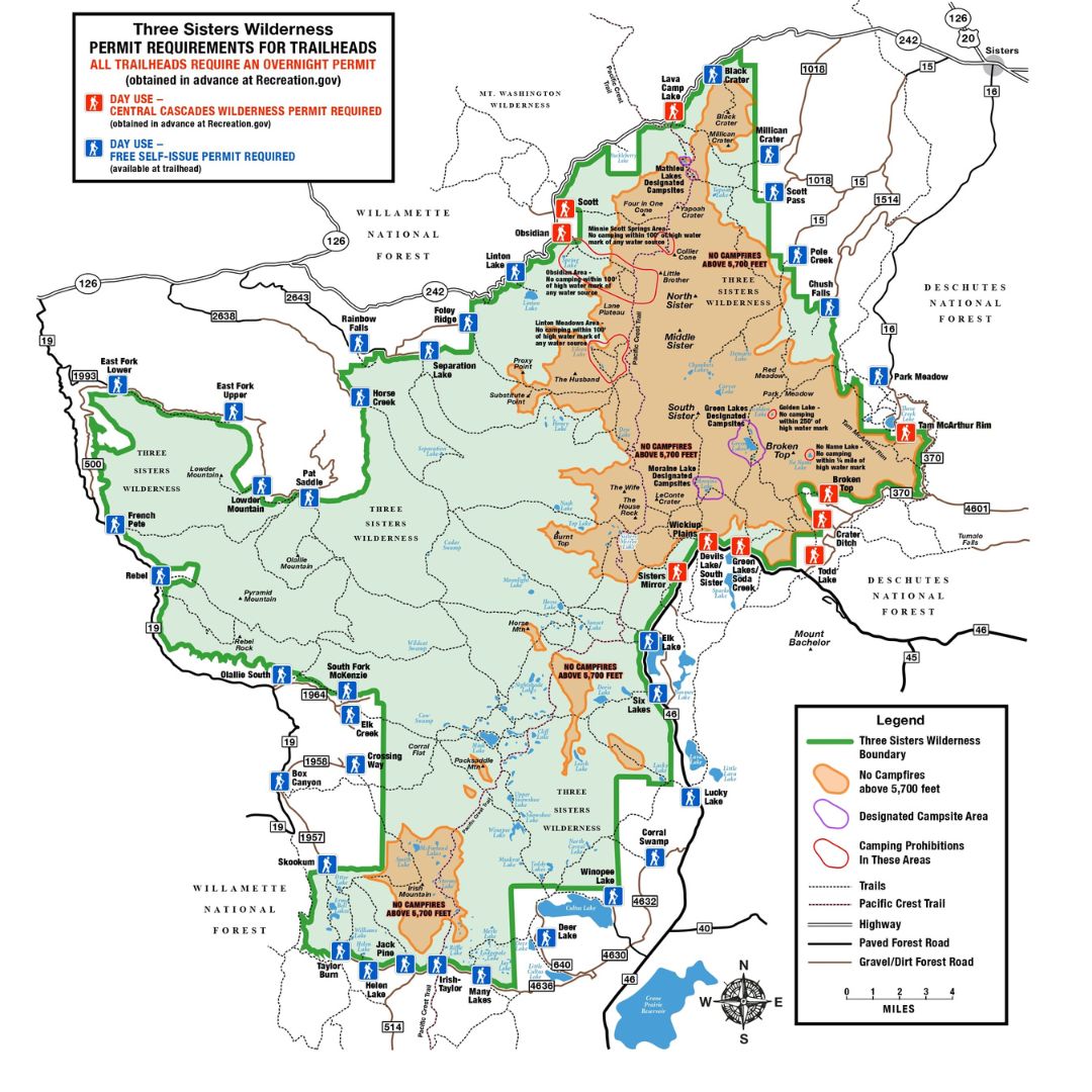 Mappa Three Sisters Wilderness